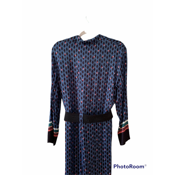 Maje Boho print silky Wide Leg Jumpsuit Blue Black L - Picture 5 of 10